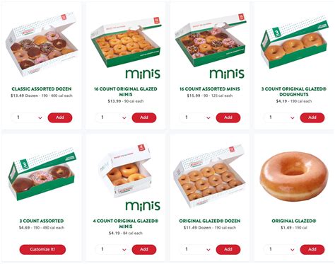 Menu at Krispy Kreme .